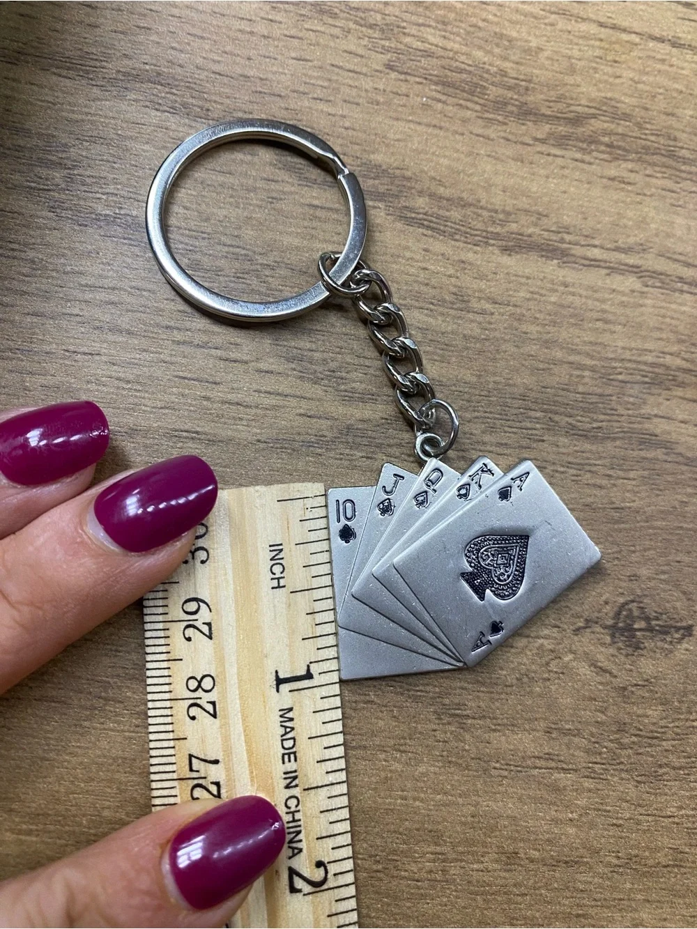 Royal Flush Poker Playing Cards Silver Keychain
